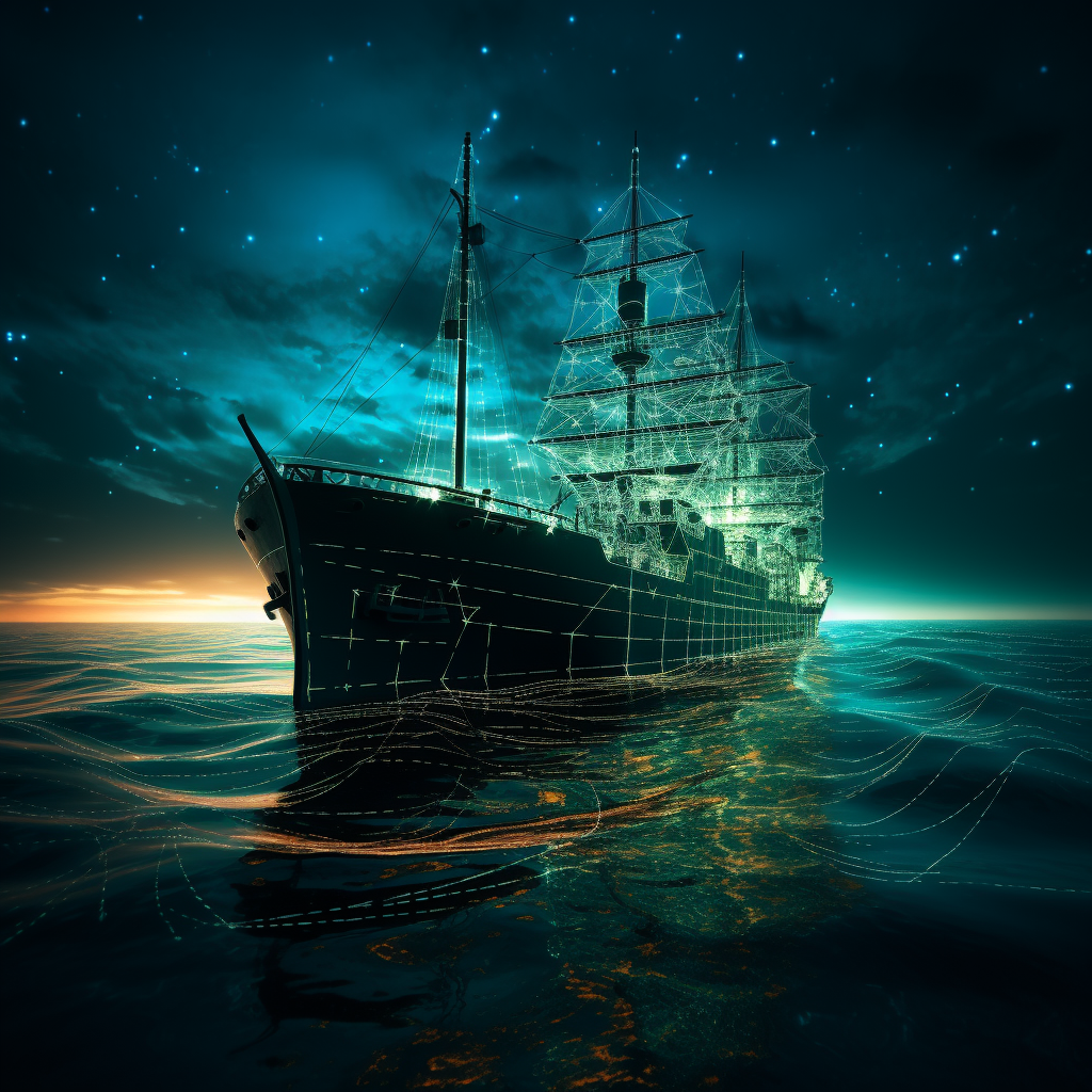 Ship in sea made of data