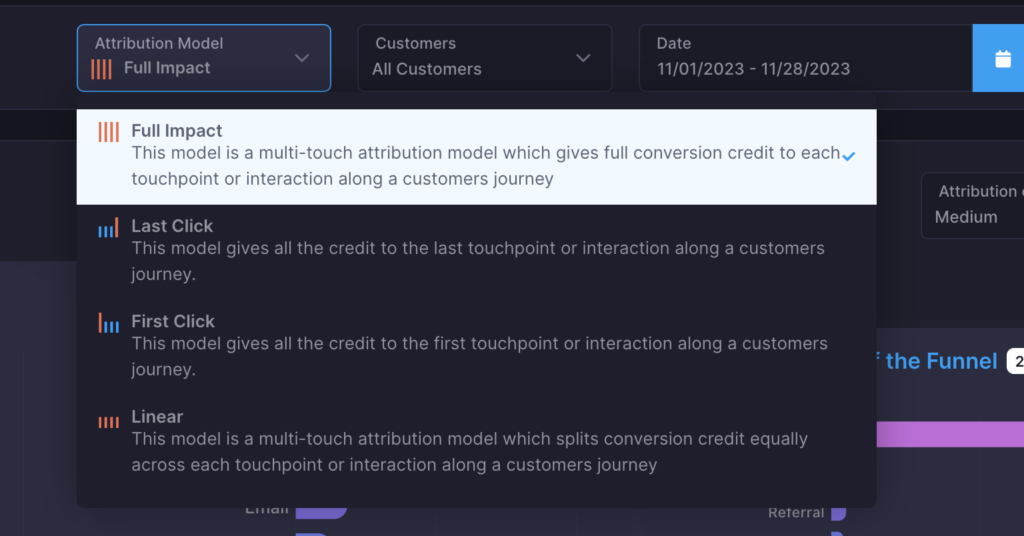 Attribution model dropdown