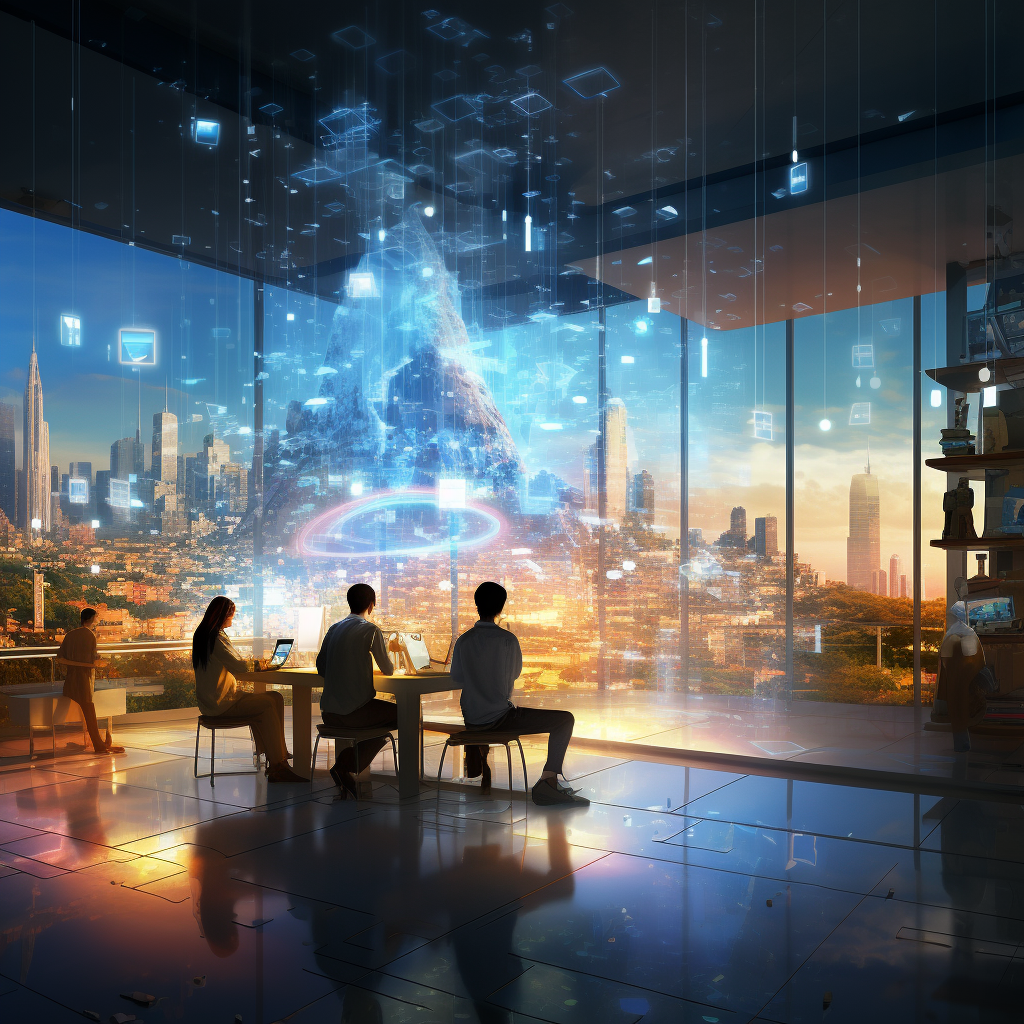 Mountain of data superimposed on city