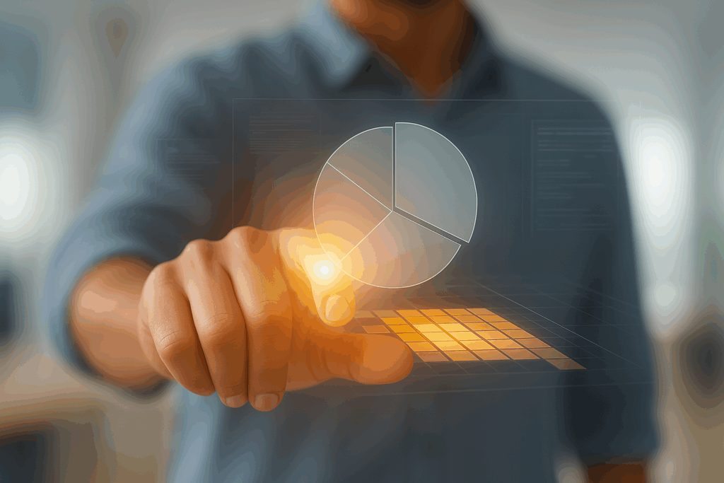 Man clicking on a pie chart