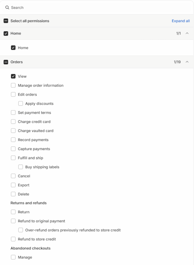 Shopify Home and Orders