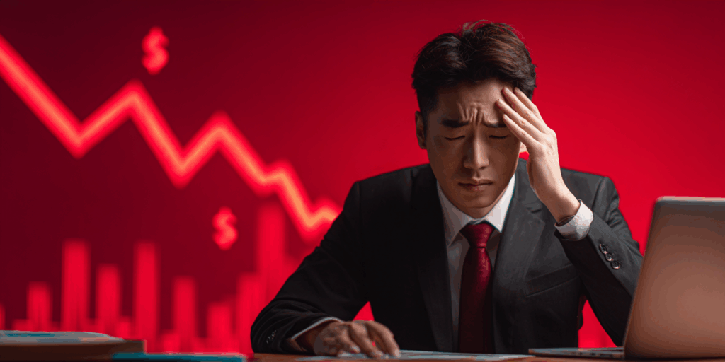 Worried man with red background
