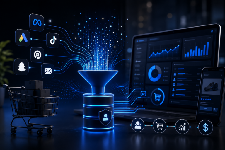 Futuristic e-commerce data dashboard concept